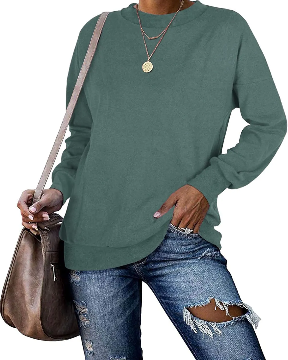 PLMOKEN Plus Size Sweatshirts for Women Casual Long Sleeve Round Neck Shirts Tunic Tops for Leggings M-4XL