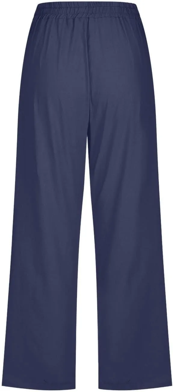 Plus Size Capri Pants for Women Casual 2025 Summer Cotton Linen Pants Drawstring High Waisted Capris with Pockets