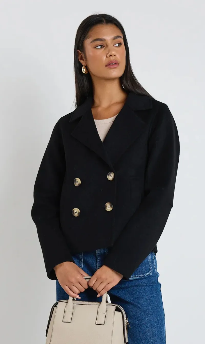 Prestige Wool Blend Coat | Black Marle