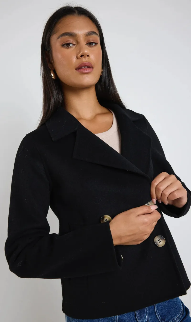 Prestige Wool Blend Coat | Black Marle