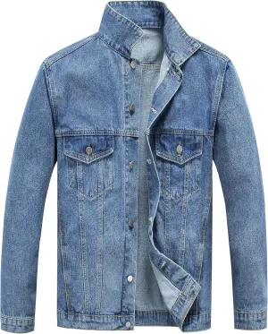 PRIJOUHE Mens Jean Jacket Casual Loose Fit Button Down Denim Trucker Jacket Coat With Multiple Colors
