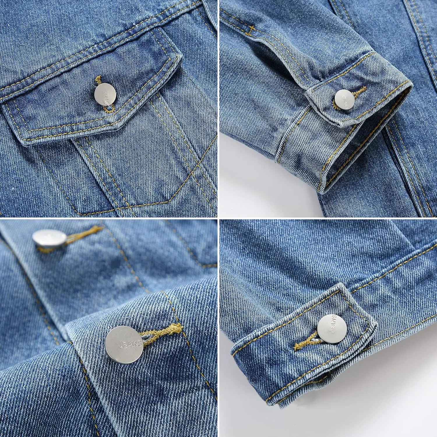 PRIJOUHE Mens Jean Jacket Casual Loose Fit Button Down Denim Trucker Jacket Coat With Multiple Colors