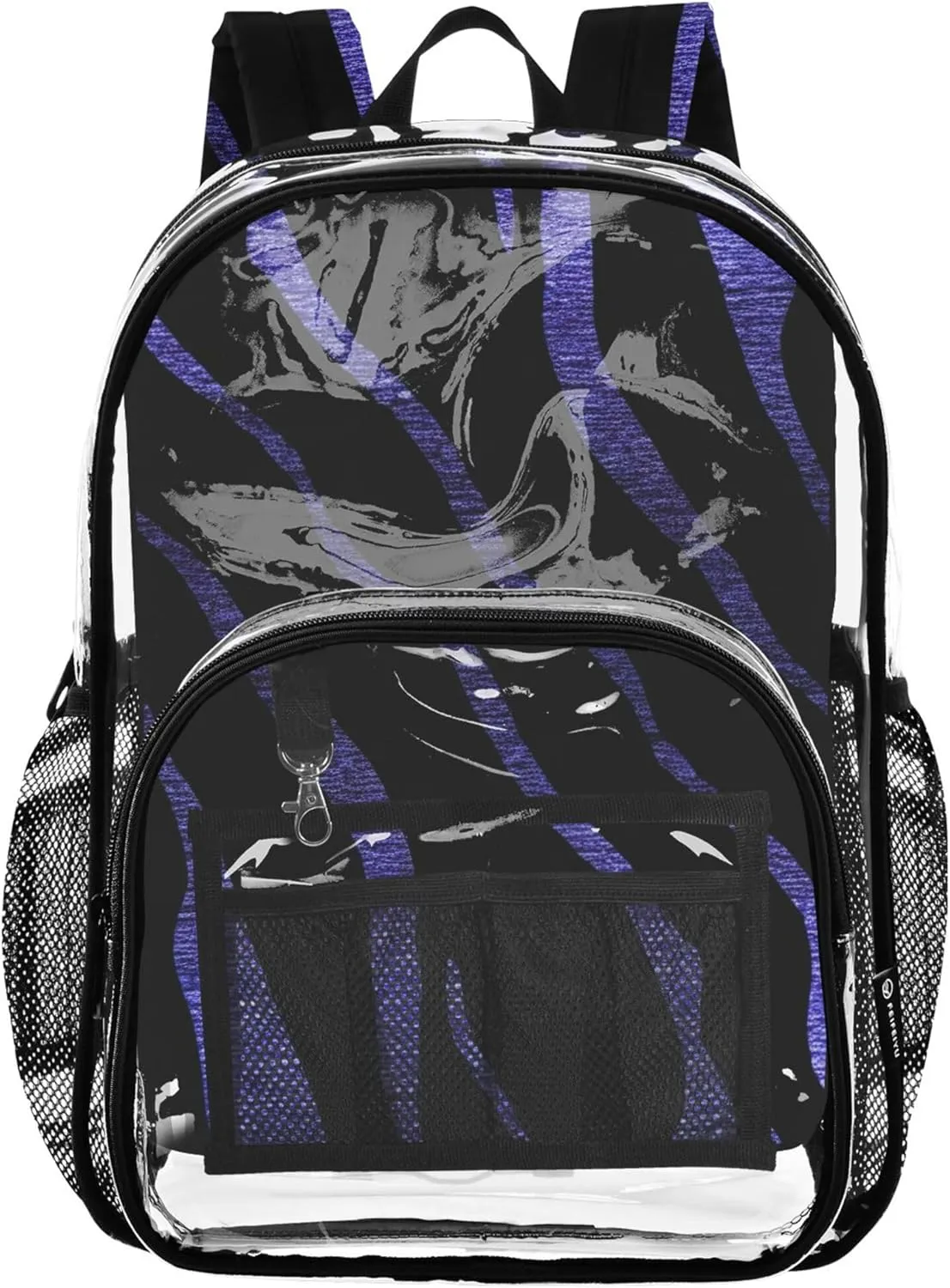Purple Zebra Print Black Travel Clear Backpack Floral Girls Backpack for Kids Pvc School Plastic Bookbag