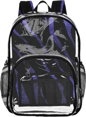 Purple Zebra Print Black Travel Clear Backpack Floral Girls Backpack for Kids Pvc School Plastic Bookbag