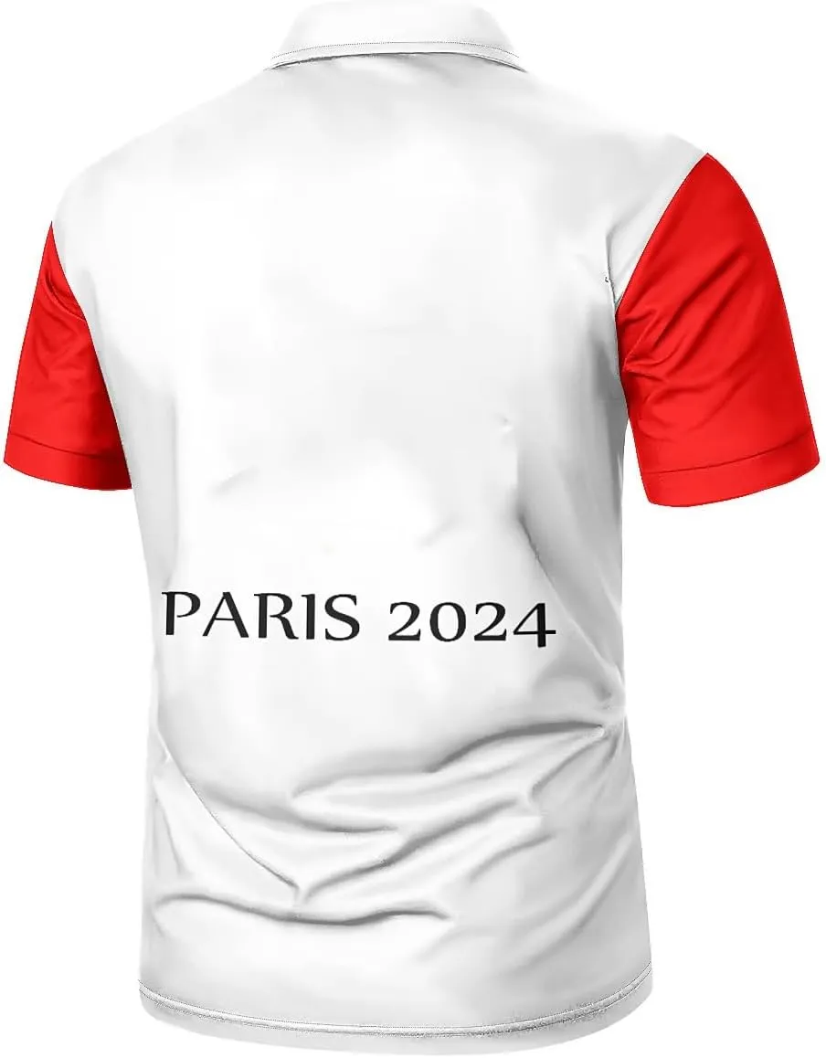 QIVICIMA Men's National Flags Polo Shirt Short Sleeve France 2024 Print Golf Polo Athletic Tops