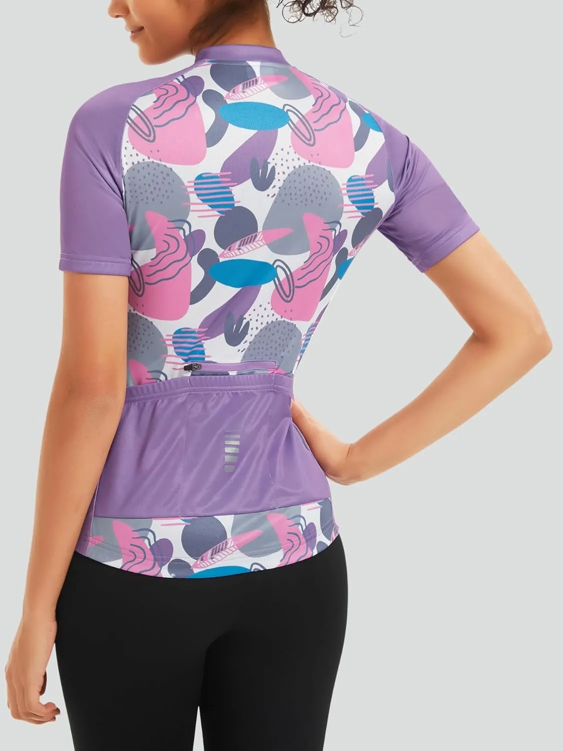 qualidyne Women's Cycling Jersey Short Sleeve with Rear Pockets Full Zipper Bike Shirts Quick Dry Biking Bicycle Jersey