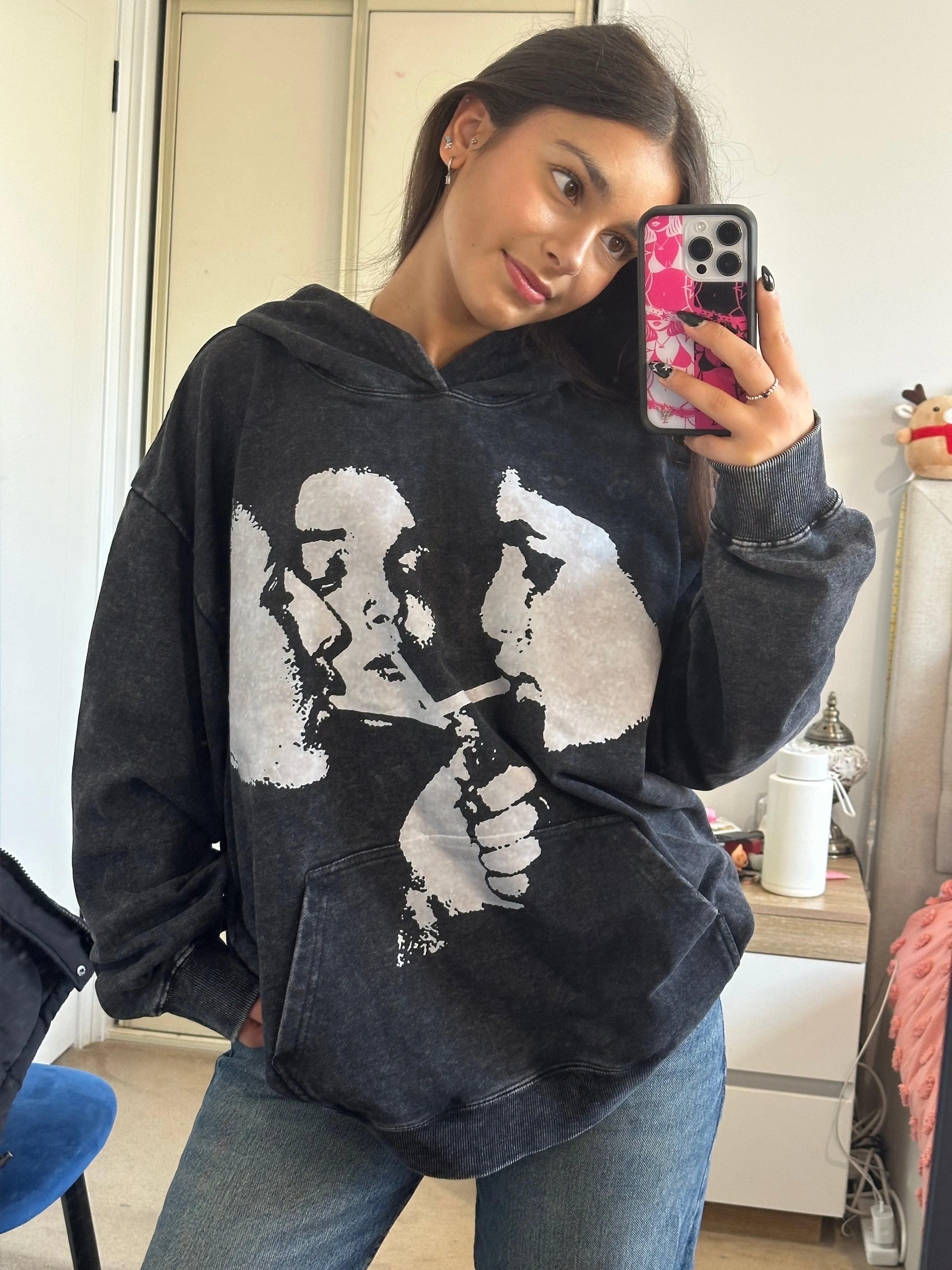 Relaxed Vintage Graphic Casual Street Washed Hoodie