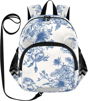 Retro Blue Flower Little Kid Toddler Backpack Baby Boys Girls Kindergarten Pre School Bags Cute Cartoon Backpacks for children