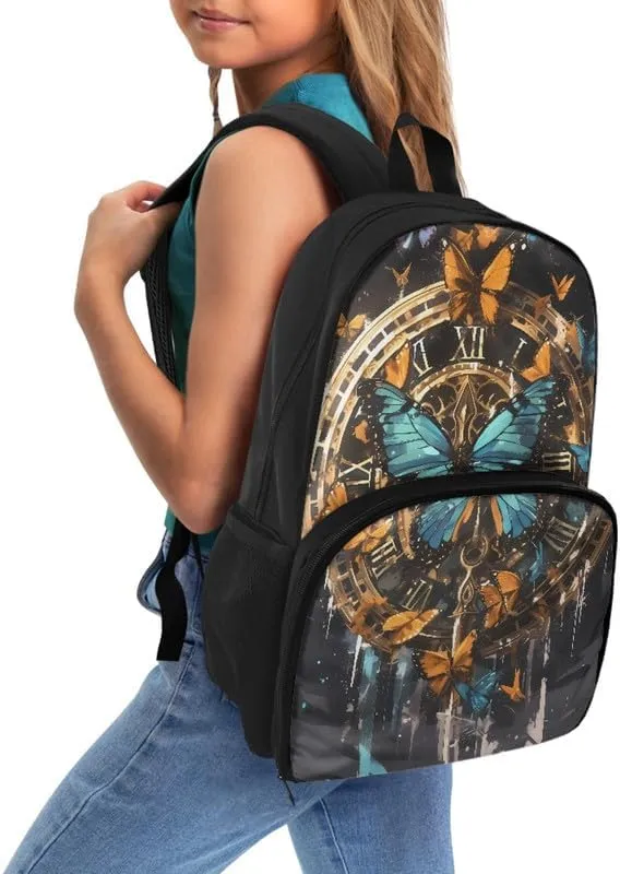 Retro Butterfly Clock Print Carry On Backpack Vintage Morpho Butterflies Painting Travel Work Laptop Bag Lunch Backpack 17 Inch Person Item Bookbag