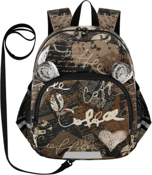 Retro Coffee Pattern Little Kid Toddler Backpack Baby Boys Girls Kindergarten Pre School Bags Cute Cartoon Backpacks for children