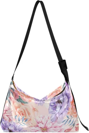 Rose Peony Blooming PU Leather Hobo Purse Large Crossbody Purse Pattern Floral Print Crossbody Hobo Purses