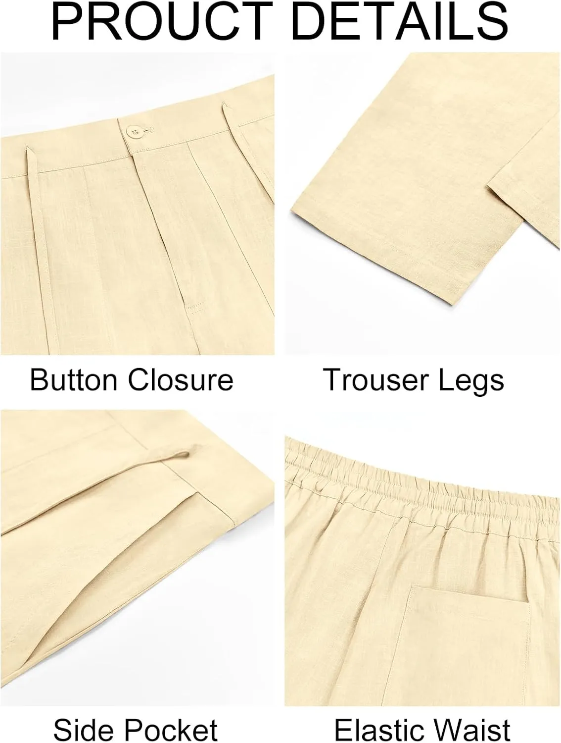 Runcati Mens Cotton Casual Pants Elastic Waist Drawstring Lightweight Cropped Pants Summer Beach Yoga Trousers