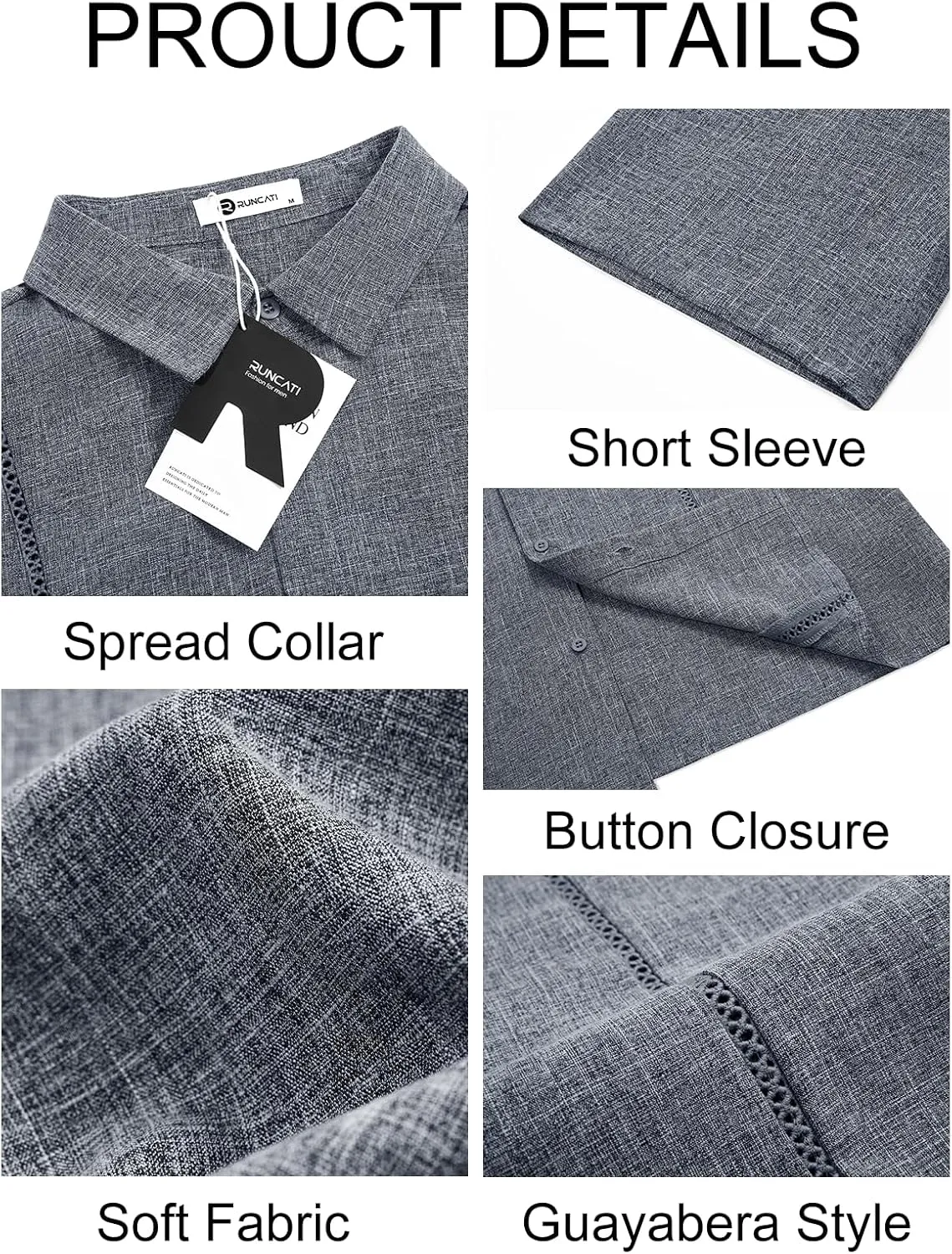 Runcati Mens Short Sleeve Guayabera Shirts Cuban Button Down Casual Shirt Summer Vacation Wedding Embroidered Linen Tops