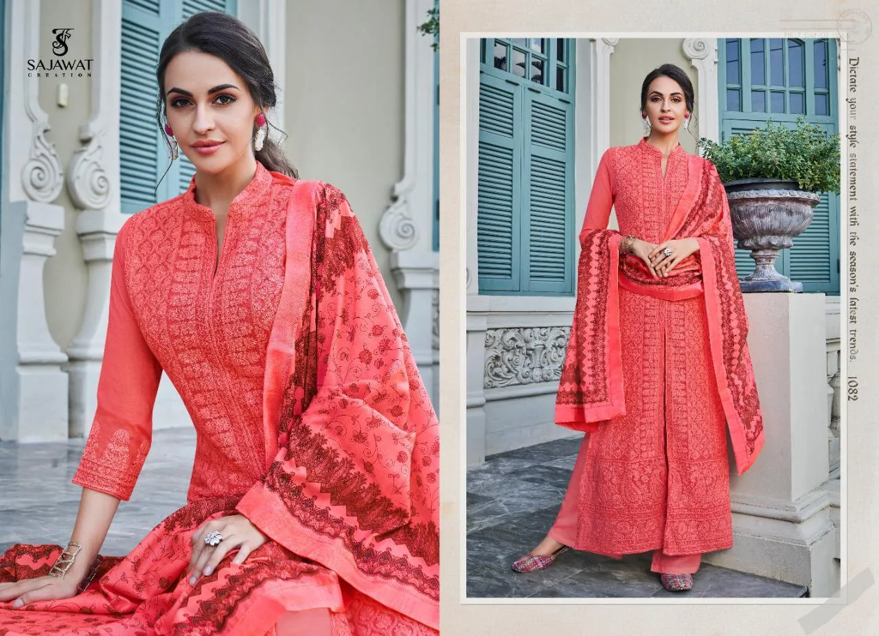 SAJAWAT CREATION LERRISA NX READYMADE LAKHNOWI STYLE STITCHED SUITS