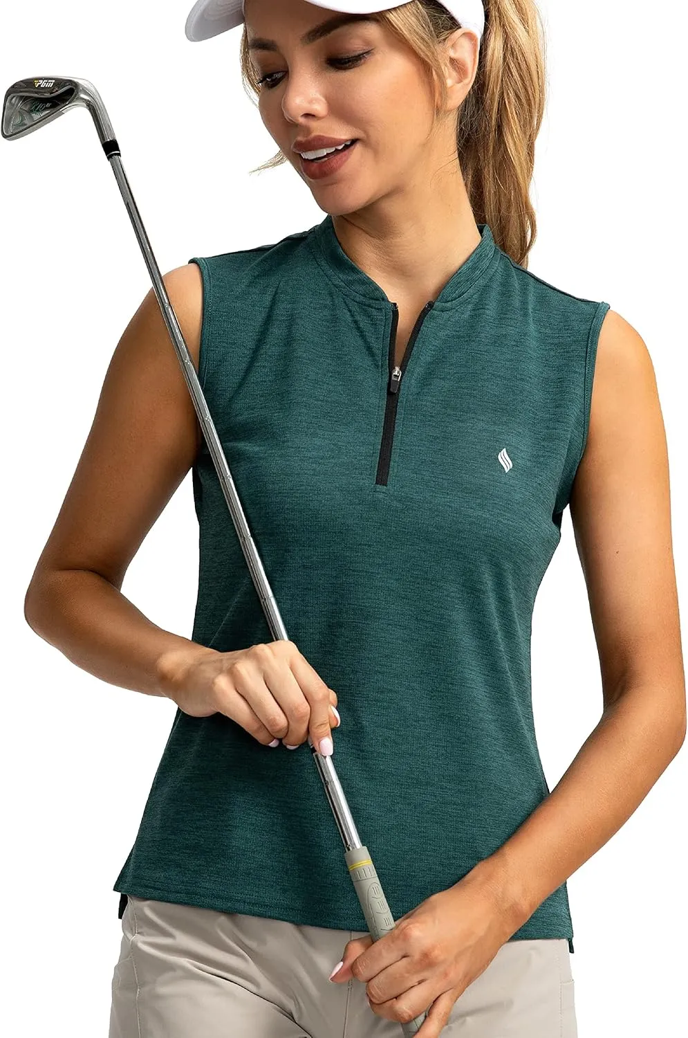SANTINY Women's Sleeveless Golf Shirt Zip Up Tennis Lightweight Quick Dry Tank Tops Polo Shirts for Women