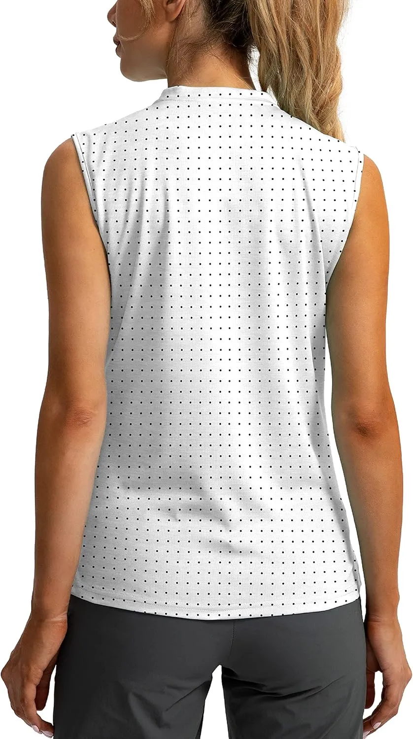 SANTINY Women's Sleeveless Golf Shirt Zip Up Tennis Lightweight Quick Dry Tank Tops Polo Shirts for Women