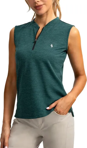 SANTINY Women's Sleeveless Golf Shirt Zip Up Tennis Lightweight Quick Dry Tank Tops Polo Shirts for Women