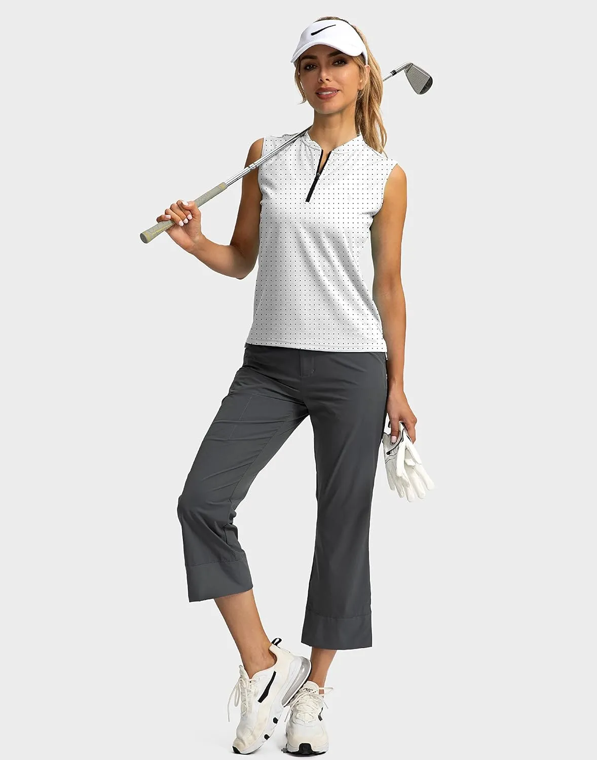 SANTINY Women's Sleeveless Golf Shirt Zip Up Tennis Lightweight Quick Dry Tank Tops Polo Shirts for Women