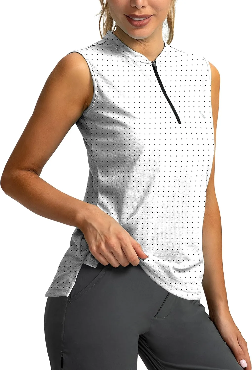 SANTINY Women's Sleeveless Golf Shirt Zip Up Tennis Lightweight Quick Dry Tank Tops Polo Shirts for Women