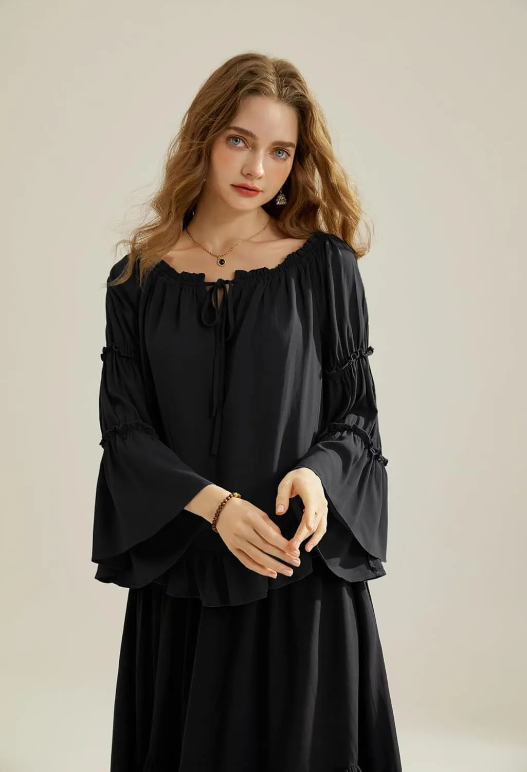 Scarlet Darkness Women Bell Sleeve Tops Ruffle Off Shoulder Casual Loose Renaissance Peasant Blouse