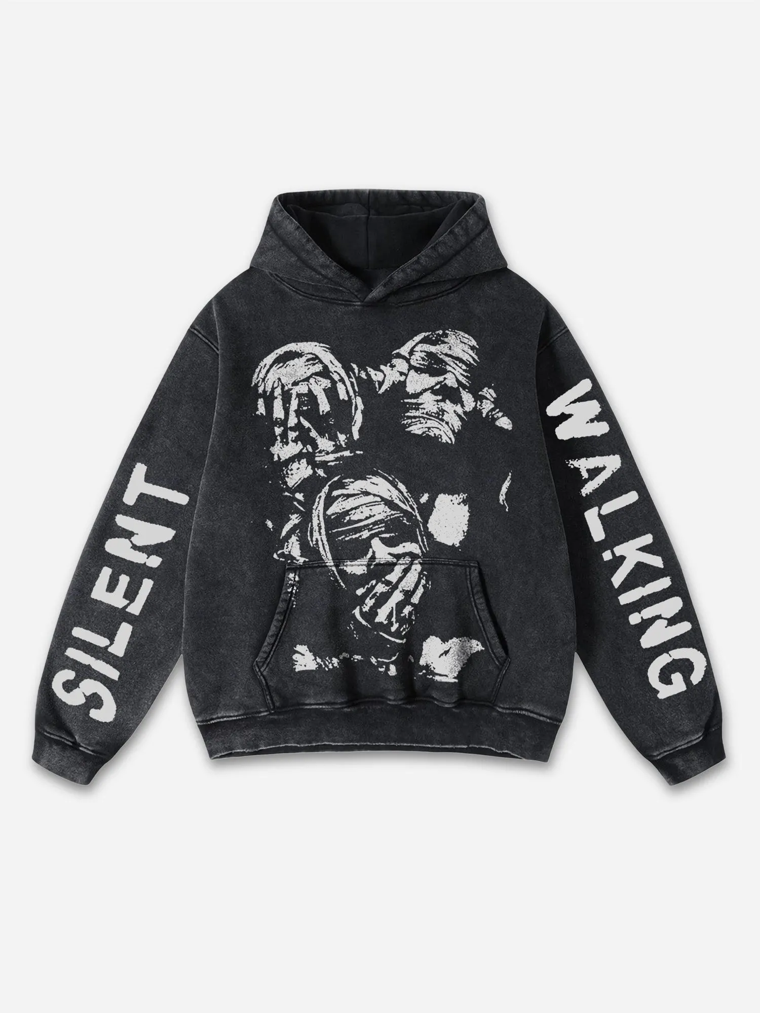 Silent Walking Graphic Acid Washed Oversized Hoodie