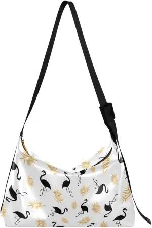 Silhouette Flamingo Palm Branch Women Leather Handbags Hobo Women's Large Purse Graphic Animal Print Shoulder Bag