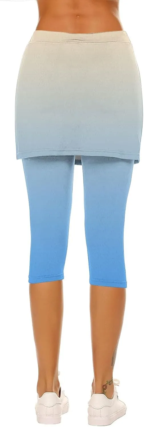 Skirted Leggings for Women Athletic Pickleball Tennis Skorts Capris Elastic Waist Workout Gym Yoga Legging with Skirt