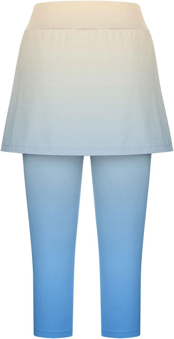Skirted Leggings for Women Athletic Pickleball Tennis Skorts Capris Elastic Waist Workout Gym Yoga Legging with Skirt