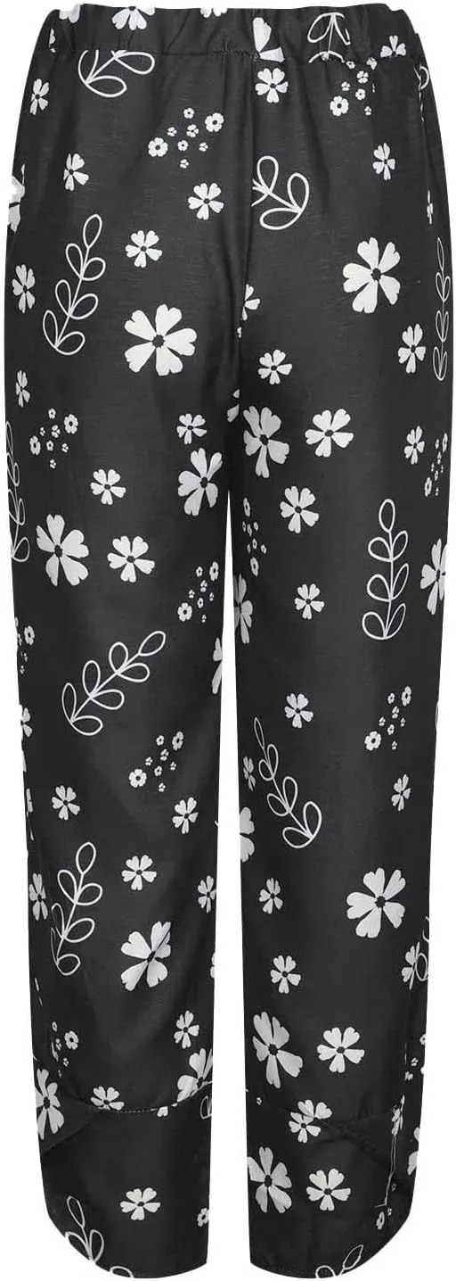 SMIDOW Capri Pants for Women Cotton Linen Wide Leg Capris Casual Summer Cropped Pants Beach Elastic Waist Baggy Crop Trousers