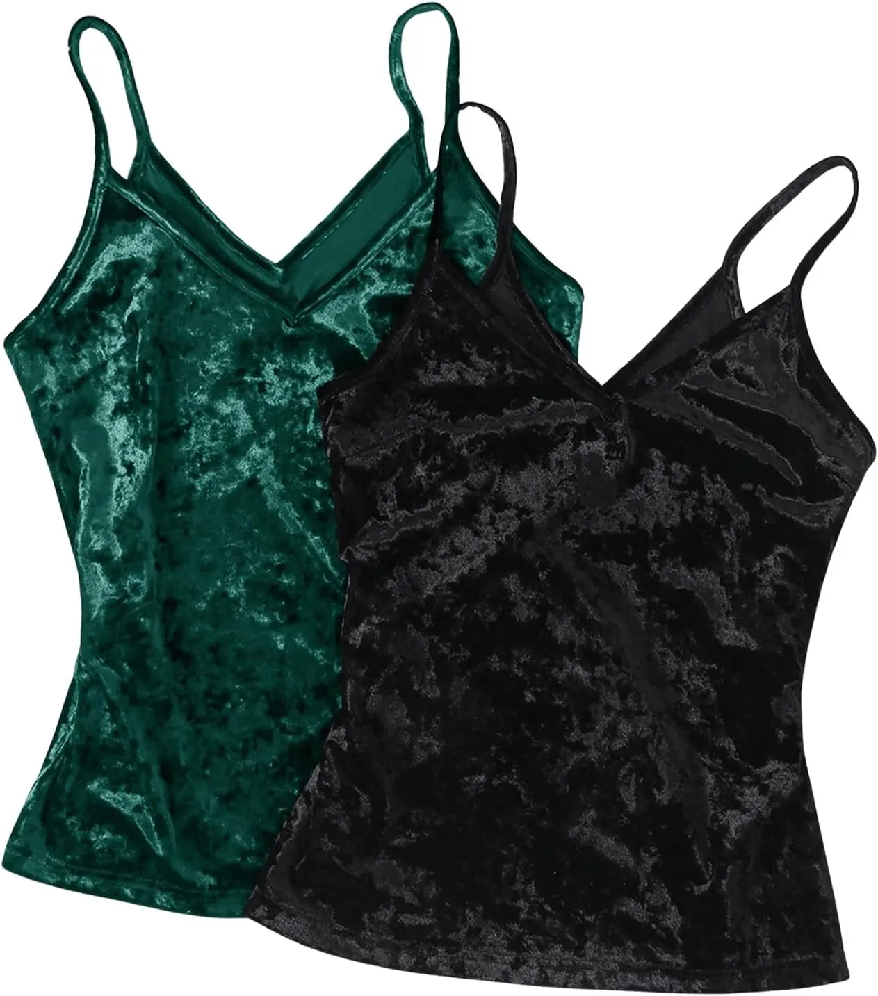 SOLY HUX Women's 2 Piece Velvet Cami Top V Neck Spaghetti Strap Solid Tops