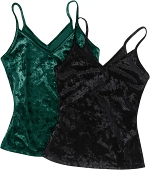 SOLY HUX Women's 2 Piece Velvet Cami Top V Neck Spaghetti Strap Solid Tops
