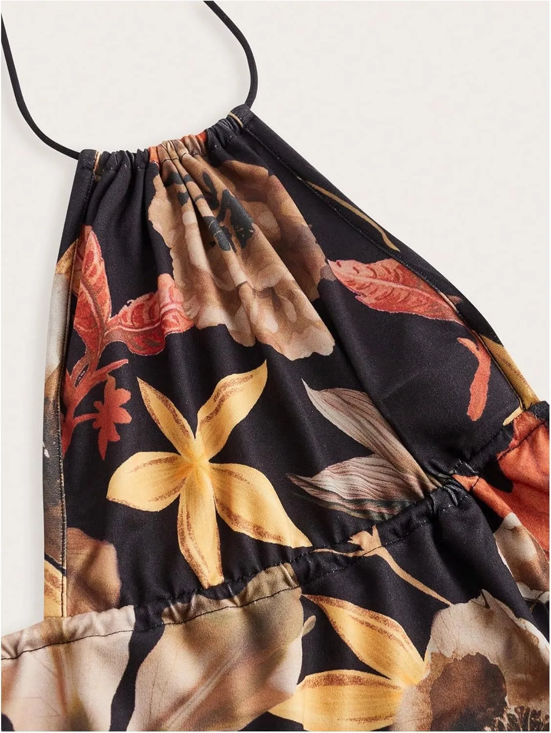 SOLY HUX Women's Plus Size Floral Halter Top Ruffle Flowy Cami Shirts Backless Boho Camisole Vacation Clothes