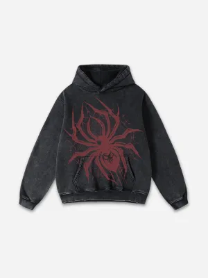 Spider Graphic Acid Washed Oversized Hoodie