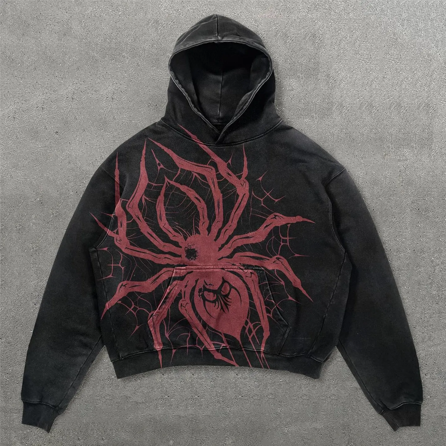 Spider Graphic Acid Washed Oversized Hoodie