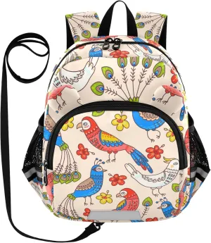 Spring Parrots and Peacocks Little Kid Toddler Backpack Baby Boys Girls Kindergarten Pre School Bags Cute Cartoon Backpacks for children
