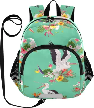 Spring Pelicans and Flowers Little Kid Toddler Backpack Baby Boys Girls Kindergarten Pre School Bags Cute Cartoon Backpacks for children