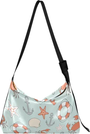 Starfish Red Crab Anchor Ladies Leather Handbags Hobo Large Cross Body Purses Cute Animal Print Shoulder Handbag