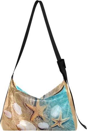 Starfish White Shell Leather Hobo Purses for Women Large Cross Body Purses Designer Animal Print Shoulder Purses