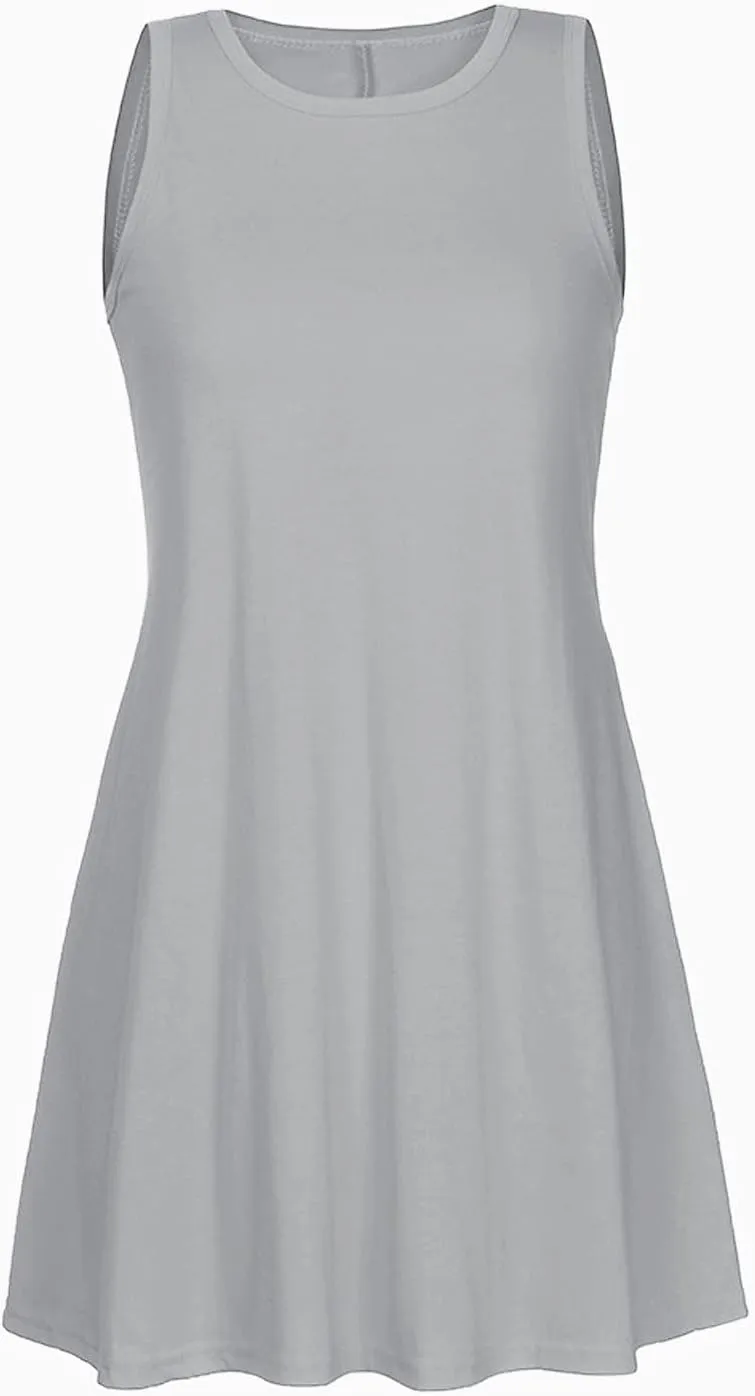 Summer Dresses for Women 2024 Casual Sleeveless Beach Swing Flaral Tank Dress Plain Loose Boho Sundress with Pockets