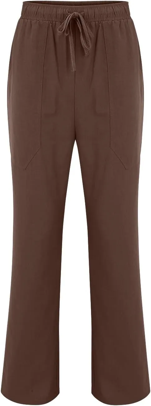 Summer Linen Dressy Pants for Mens Casual Solid Color Business Trousers Lightweight Wide Leg Cargo Sweatpants with Pockets