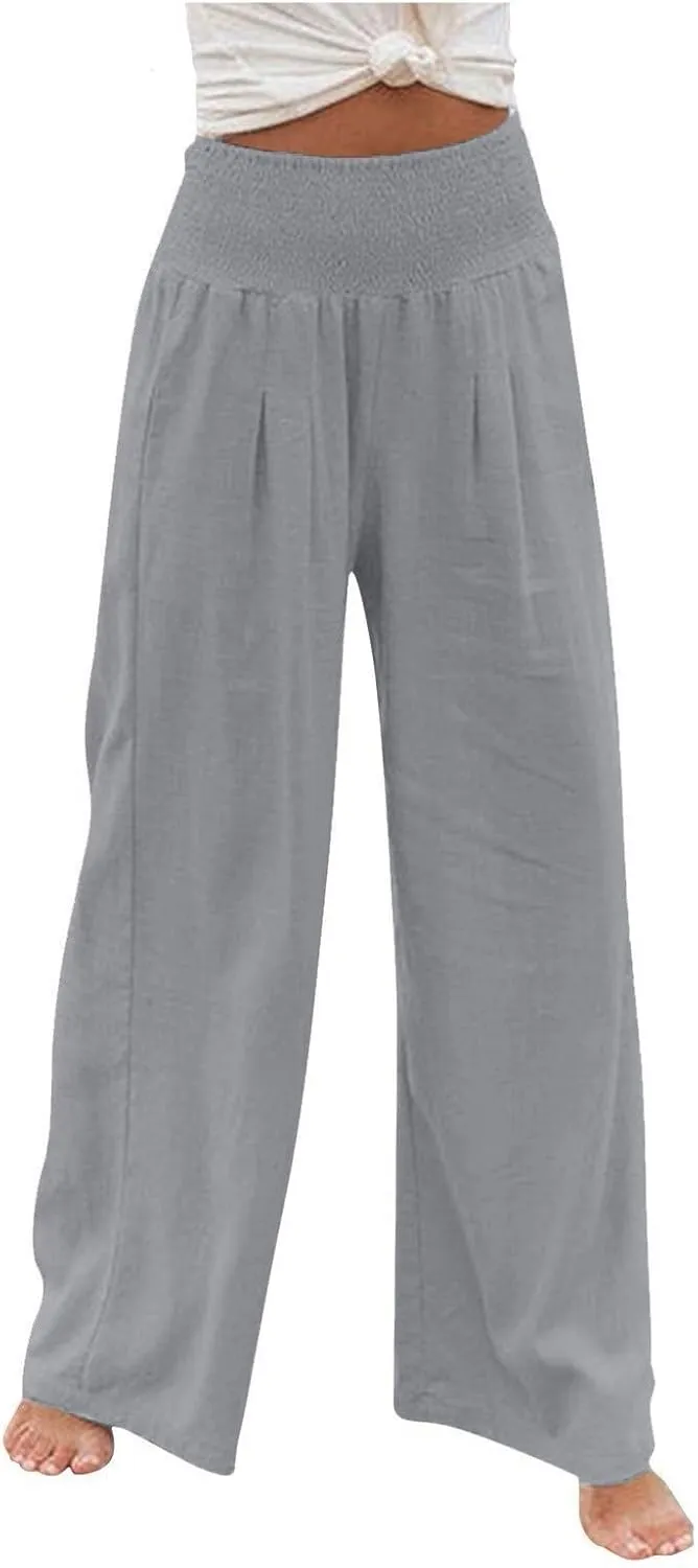 Summer Linen Pants for Women Lounge Lightweight Drawstring Loose Casual Linen Outfits Women
