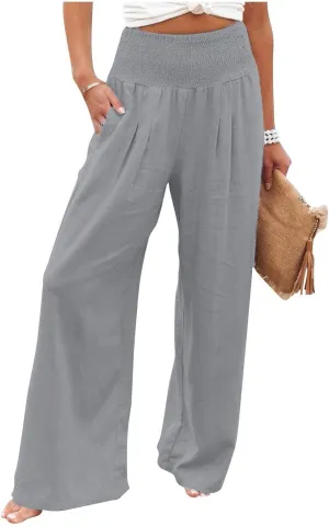 Summer Linen Pants for Women Lounge Lightweight Drawstring Loose Casual Linen Outfits Women