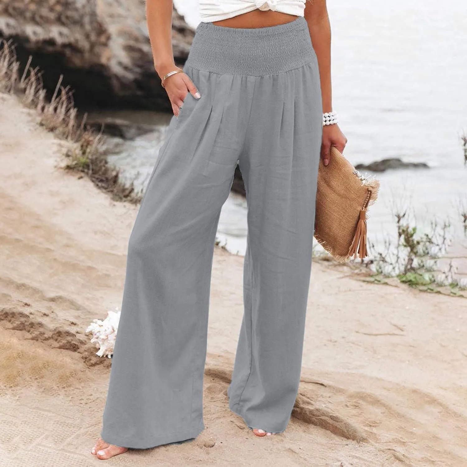 Summer Linen Pants for Women Lounge Lightweight Drawstring Loose Casual Linen Outfits Women