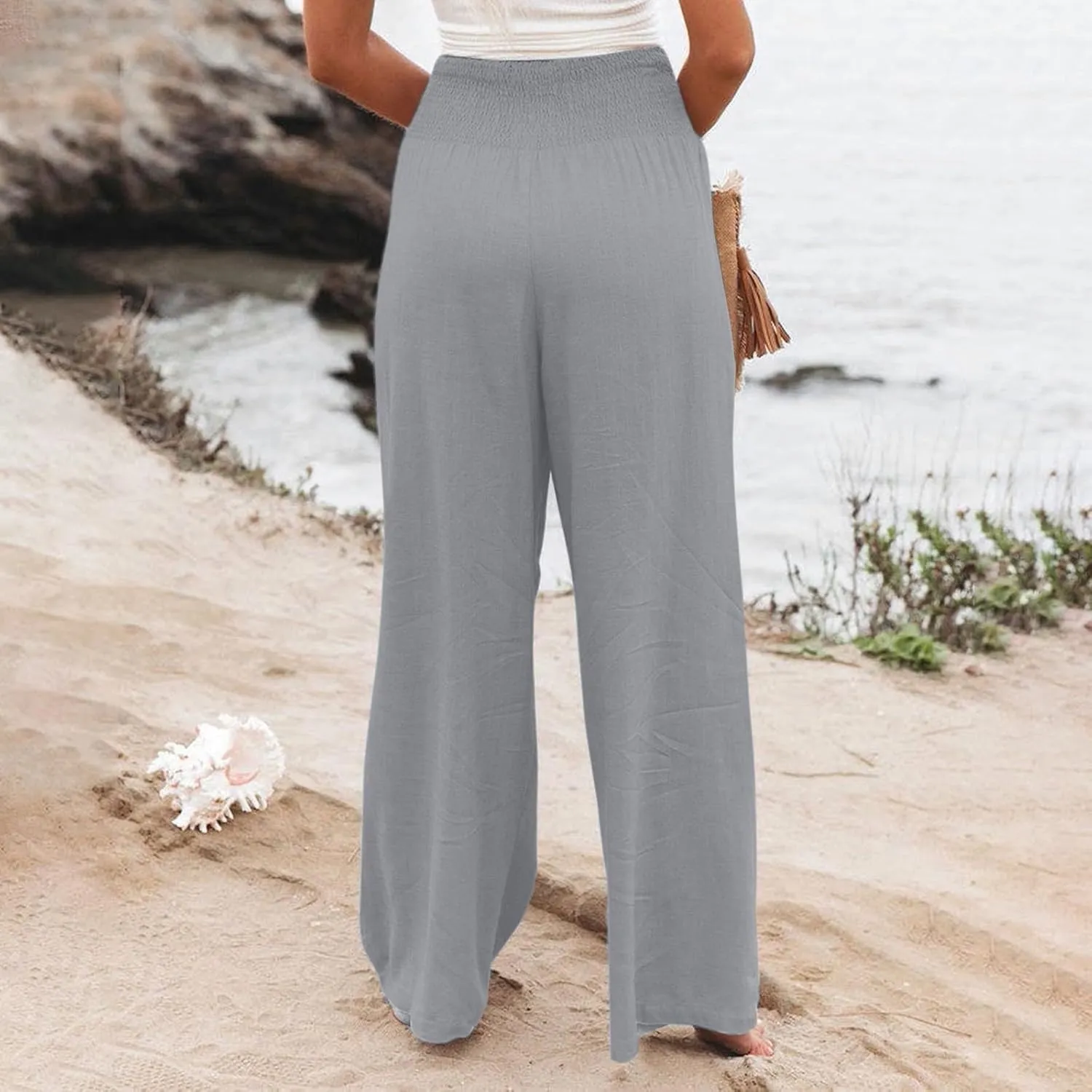 Summer Linen Pants for Women Lounge Lightweight Drawstring Loose Casual Linen Outfits Women