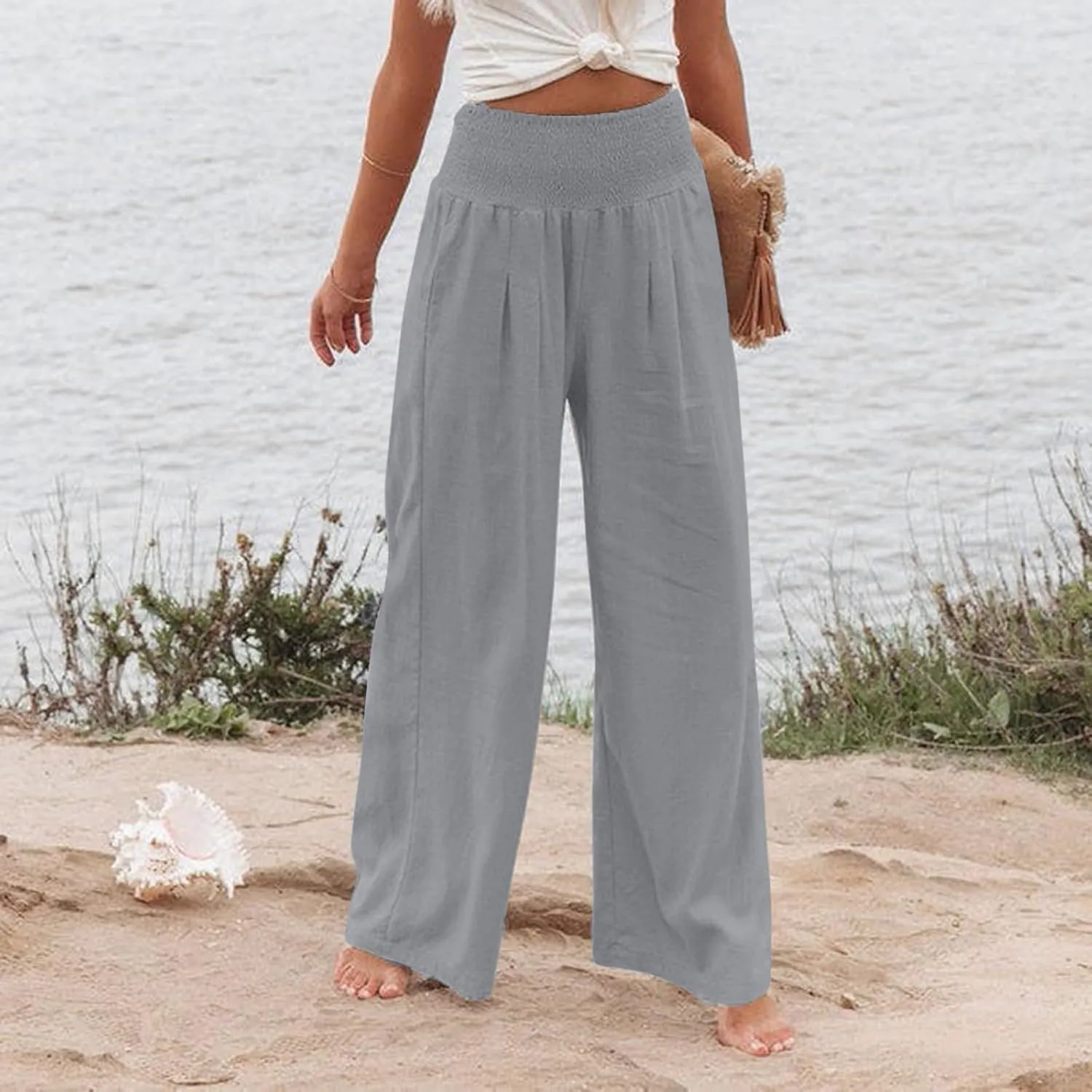 Summer Linen Pants for Women Lounge Lightweight Drawstring Loose Casual Linen Outfits Women
