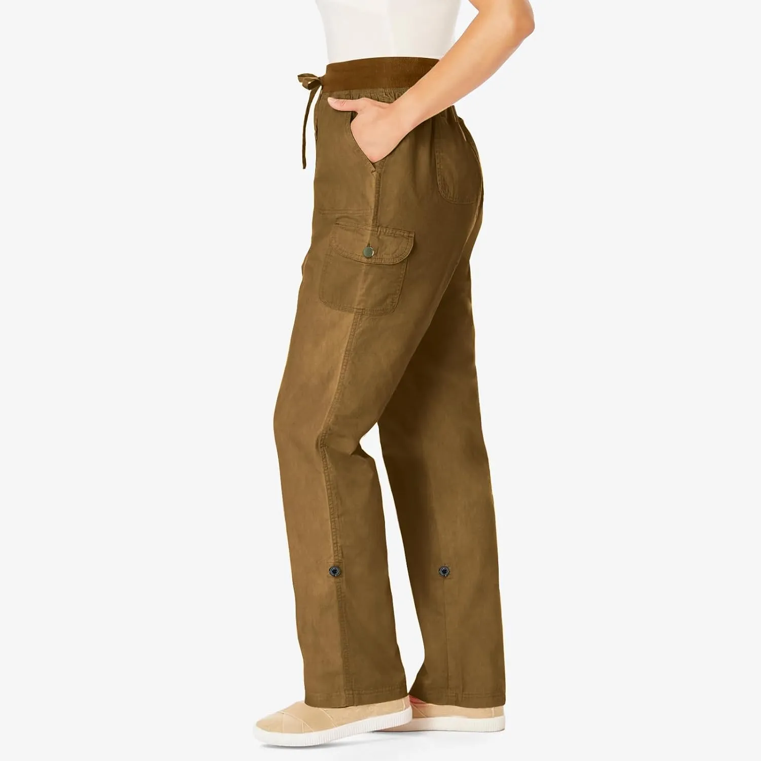 Summer Pants for Women 2024 Trendy High Waisted Drastring Pants Elastic Solid Button-On Trousers with Big Pockets