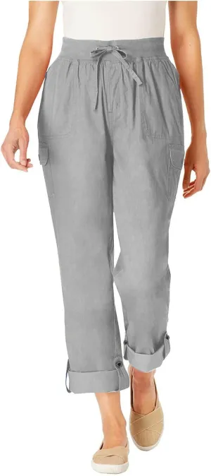 Summer Pants for Women 2024 Trendy High Waisted Drastring Pants Elastic Solid Button-On Trousers with Big Pockets