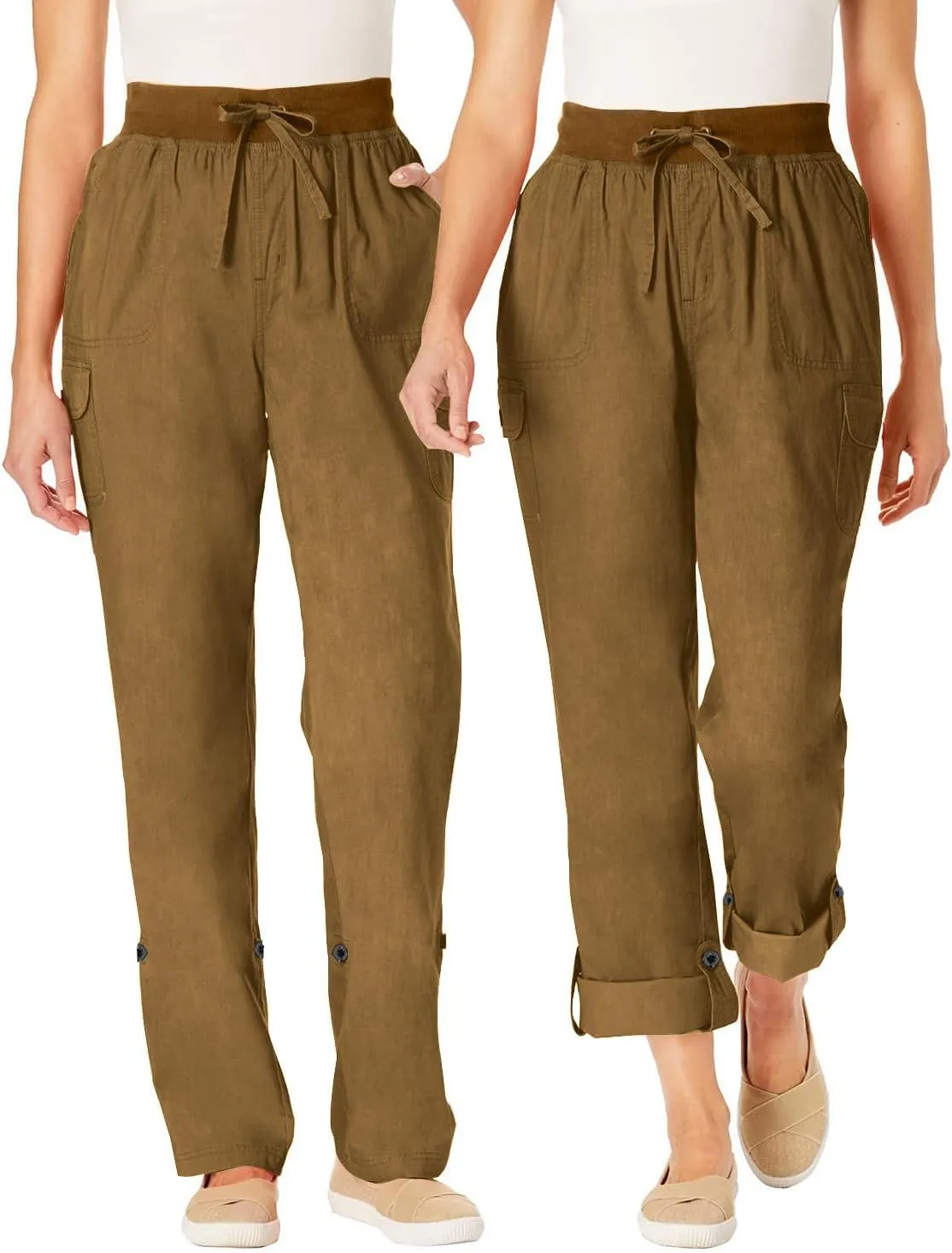 Summer Pants for Women 2024 Trendy High Waisted Drastring Pants Elastic Solid Button-On Trousers with Big Pockets