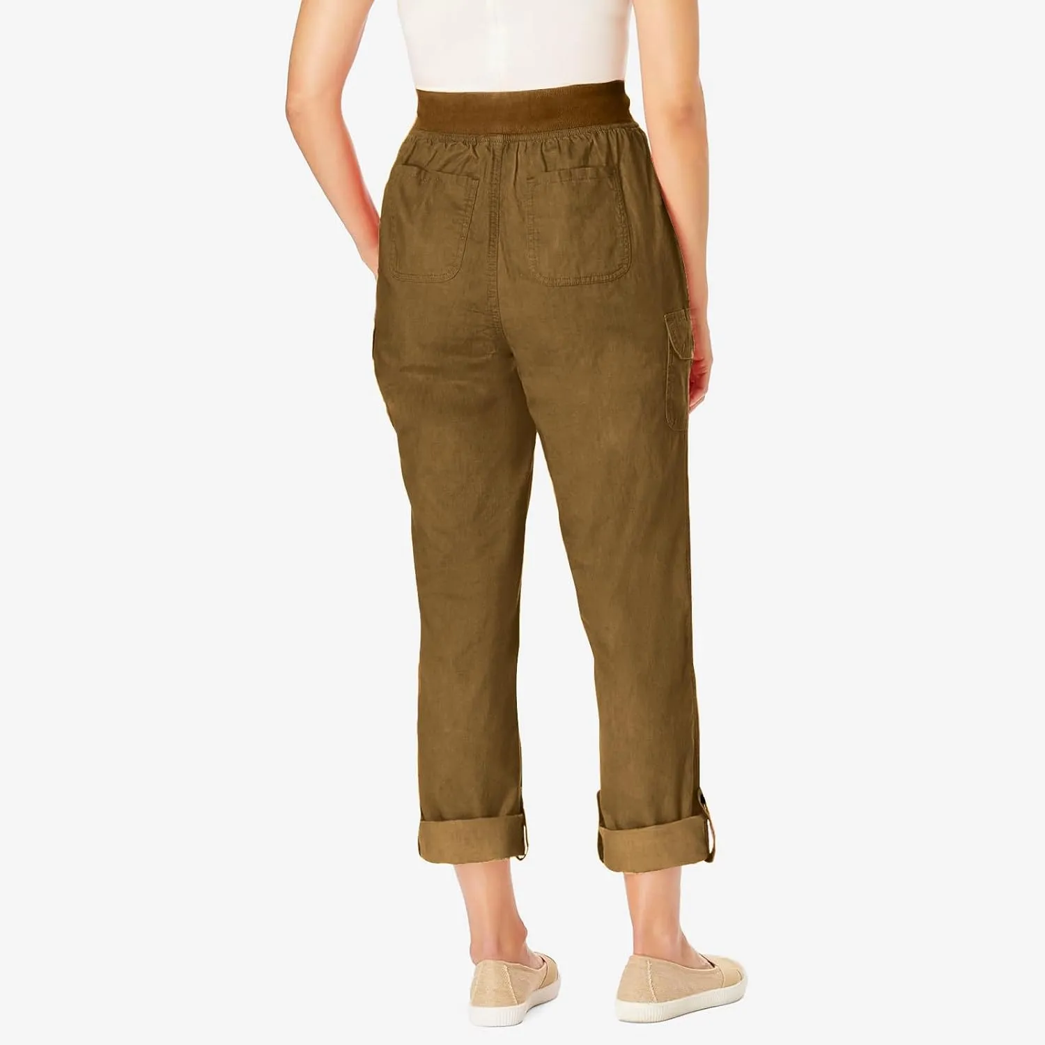 Summer Pants for Women 2024 Trendy High Waisted Drastring Pants Elastic Solid Button-On Trousers with Big Pockets