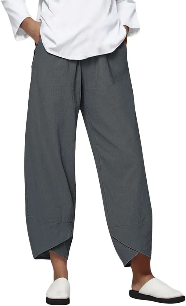 Summer Women Loose Women Straight Summer Pants High Casual Waist Long Solid Cotton Pants Womens High